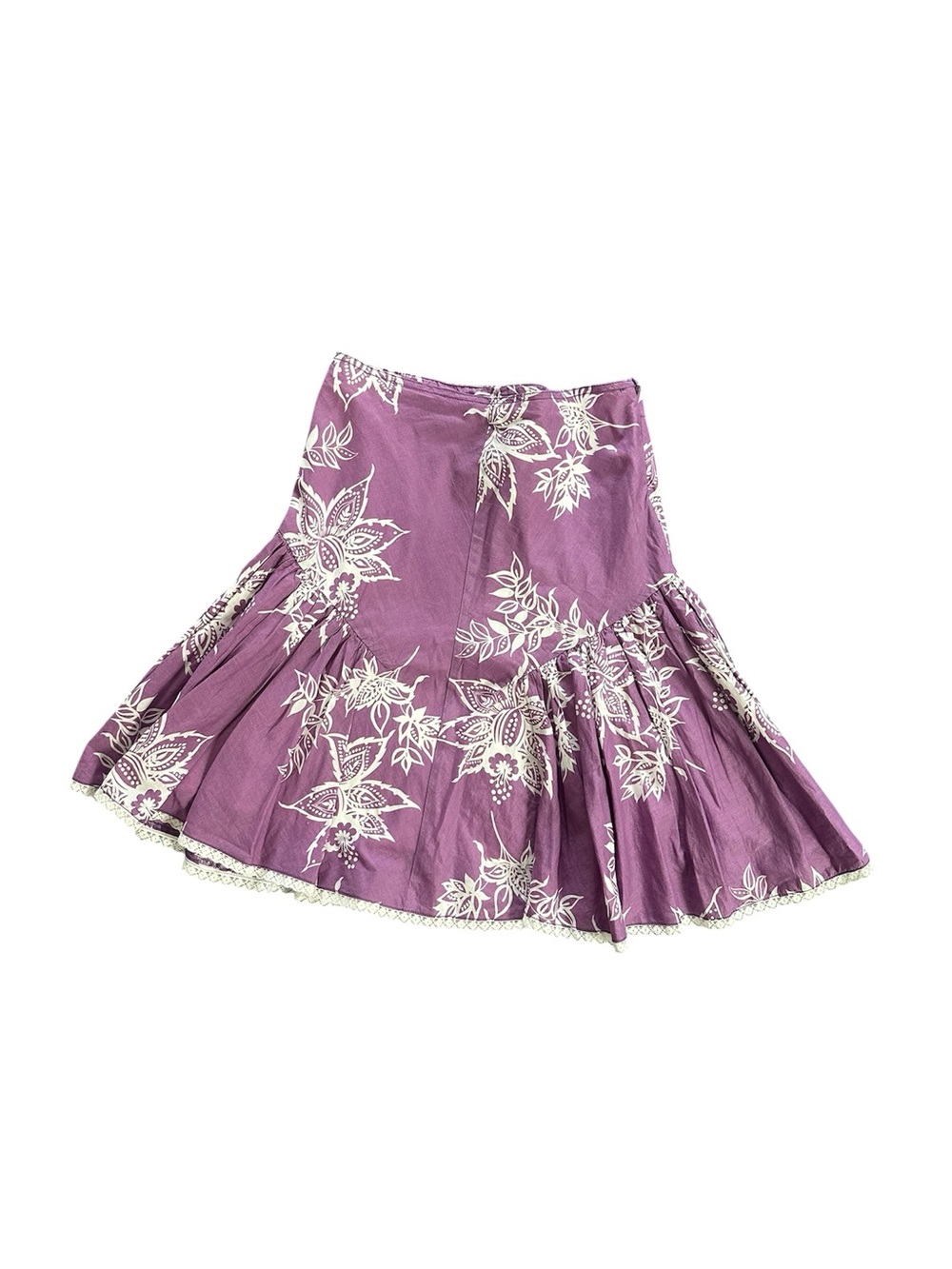 Mini Boden Purple Floral Ruffle Skirt 11-12Y 100% Cotton Lined Adjustable Waist